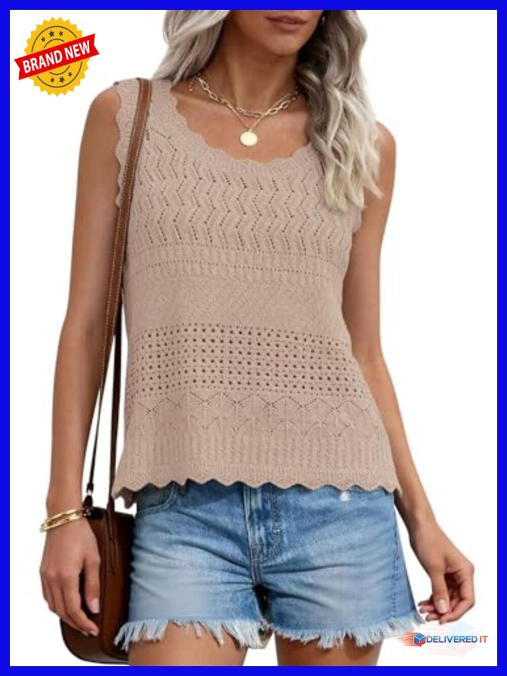Women's Crochet Knit Tank Top Sleeveless Boho Vest